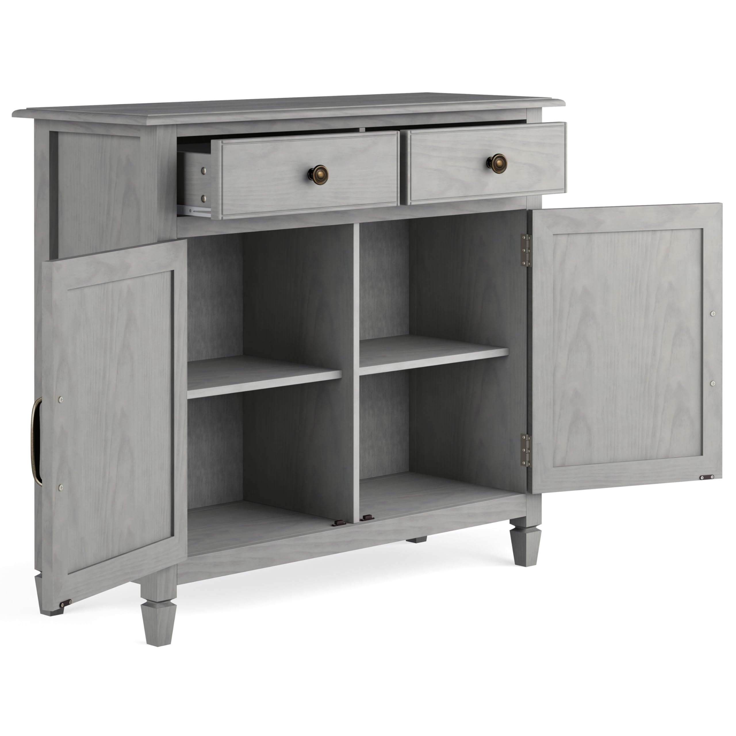 SIMPLIHOME Connaught 40-inch Wide Solid Wood Storage Cabinet in Fog Grey for Entryway, Living Room, Organizer for Hats, Gloves, Shoes, Keys, Slim Design, Traditional Style