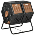 Dual Chamber Compost Tumbler Bin, Outdoor Tumbling Composter with 24 Ventilation Openings and Steel Legs, 34.5 Gallon