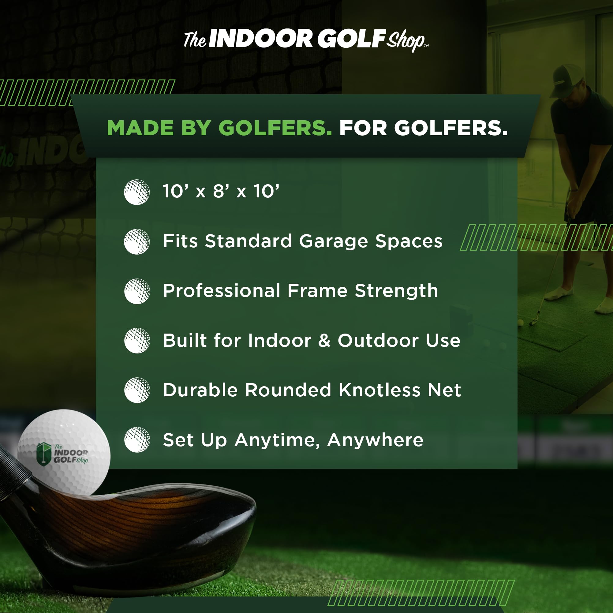 The Indoor Golf Shop - Golf Net 10' x 8' Knotless Golf Hitting Net for Indoor and Outdoor Practice - Arrives Ready to Assemble and Use