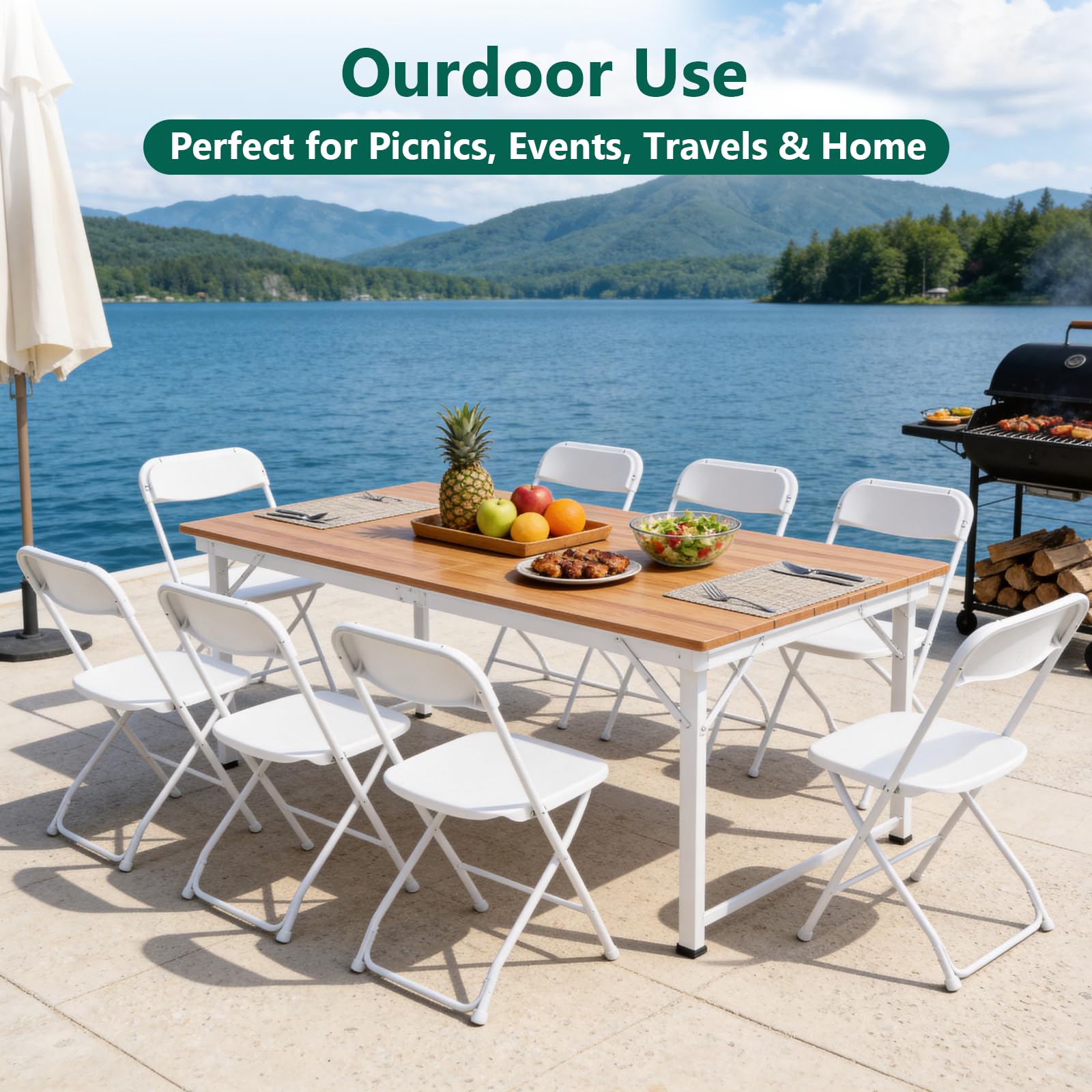 FurniEdge 16 Pack White Plastic Folding Chairs, Outdoor Portable Folding Chair with Steel Frame, 350lbs Capacity Stackable Foldable Chairs for Patio, Garden, Picnic, Kitchen, Events