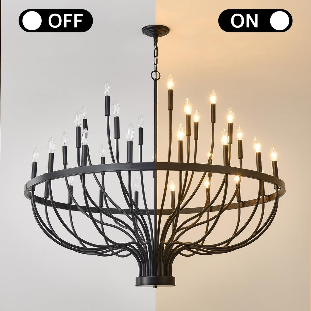 HHR 48-Inch Farmhouse Foyer Chandelier Entryway High Ceiling, 33-Light Candle Chandelier Light Fixtures Modern Black Chandeliers for Dining Room Bedroom Hallway Kitchen Living Room