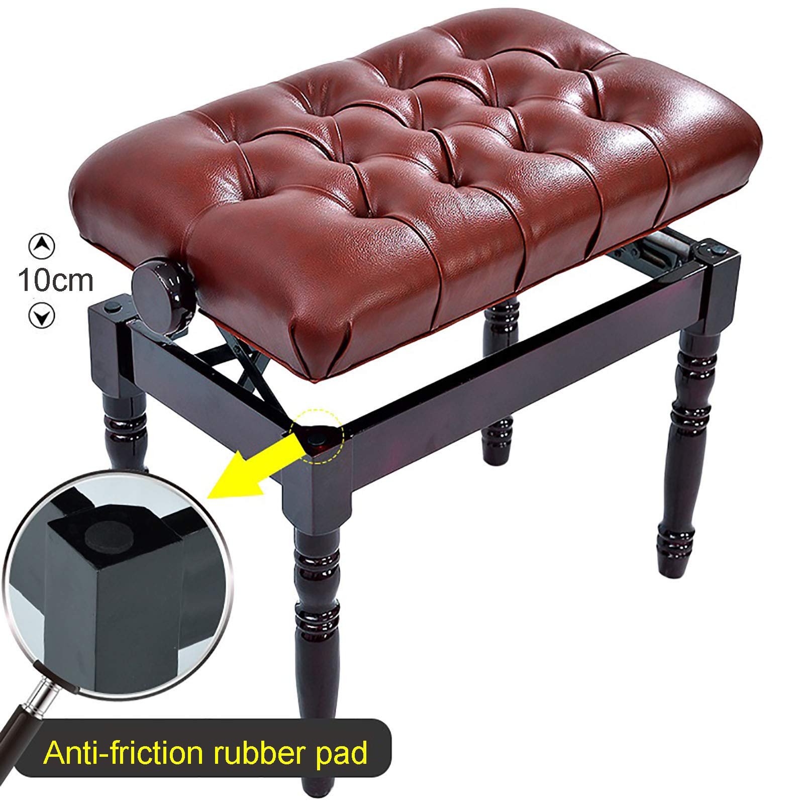 EliteBloom Leather Piano Bench Adjustable Single Piano Stool Adjustable Piano Bench Piano Bench with Solid Wood Leg Luxury Style Height: 46-56Cm,Reddish Brown,Brown