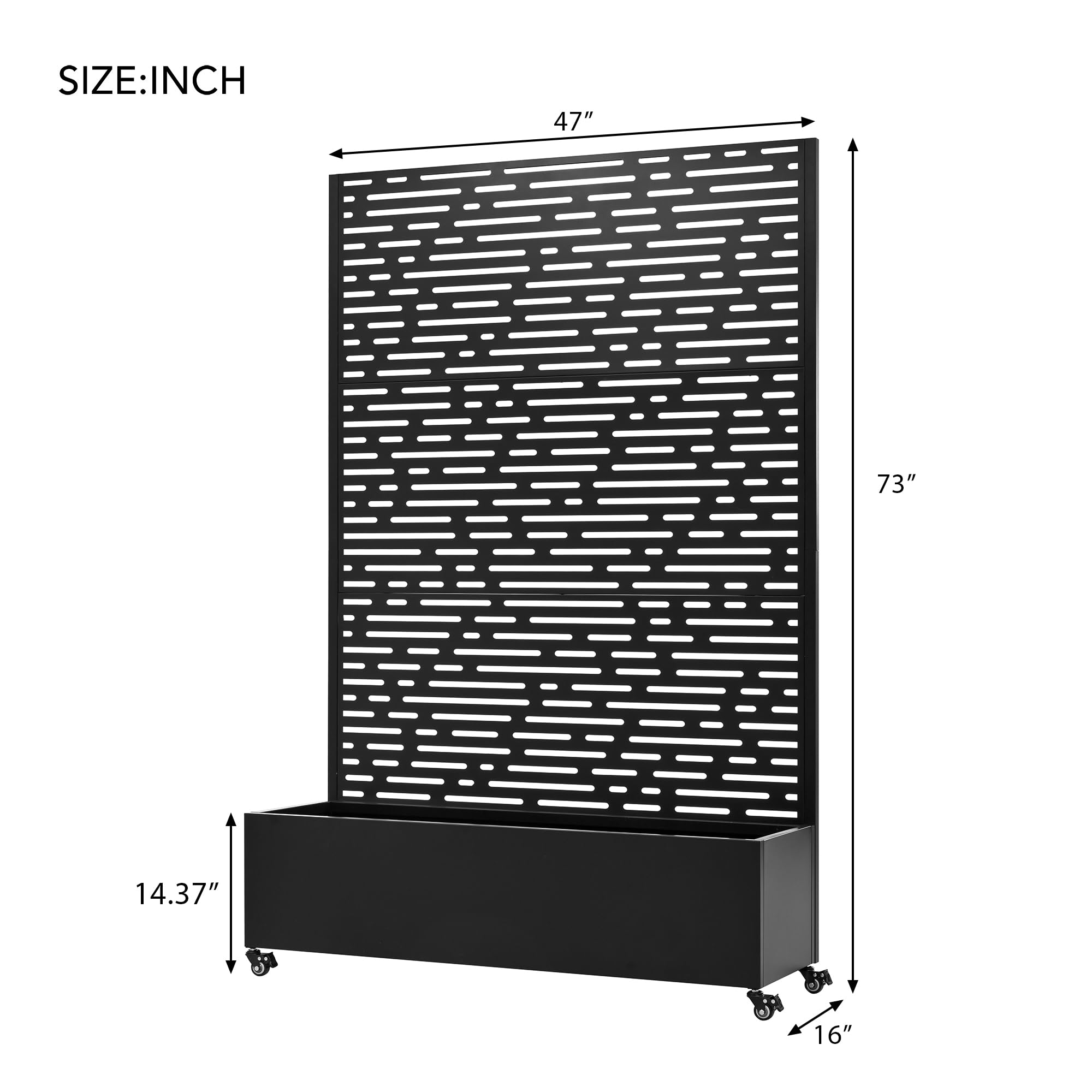 KEIKI 73"x47"x16" Planter Trellis Box with Wheels, Drainage Holes, Outdoor Resin Raised Garden Bed for Climbing Plants, Large Weather-Resistant Design, Black