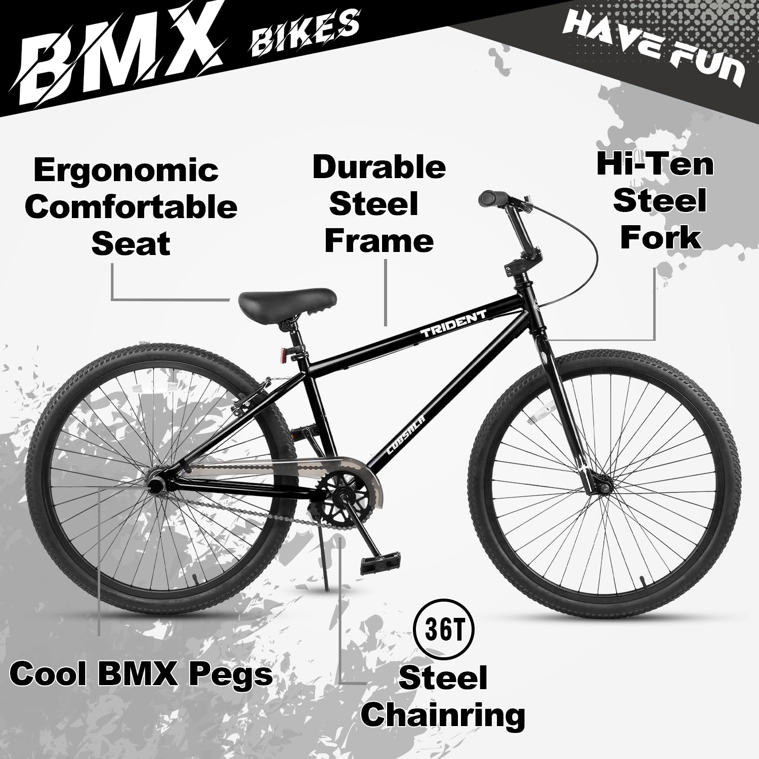cubsala 24 Inch BMX Race Bike Bicycles Beginner-Level to Advanced Riders with 2 Pegs Trick Cycling and Professional Riding, Black