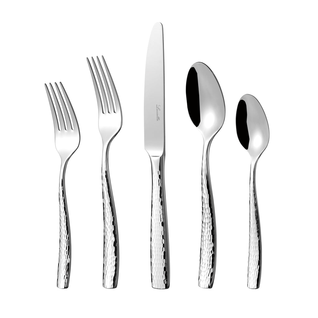 Luciella Ponza Flatware Set for 8, 45-Piece Stainless Steel Silverware Set with Serving Utensils, Timeless Hammered Design, Rust-Resistant, Mirror Polished & Dishwasher Safe, Mothers Day Gifts