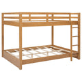 Merax Modern Queen Over Queen Size Wood Bunk Bed with Ladder, No Box Spring Required, Space-Saving, Wood Color