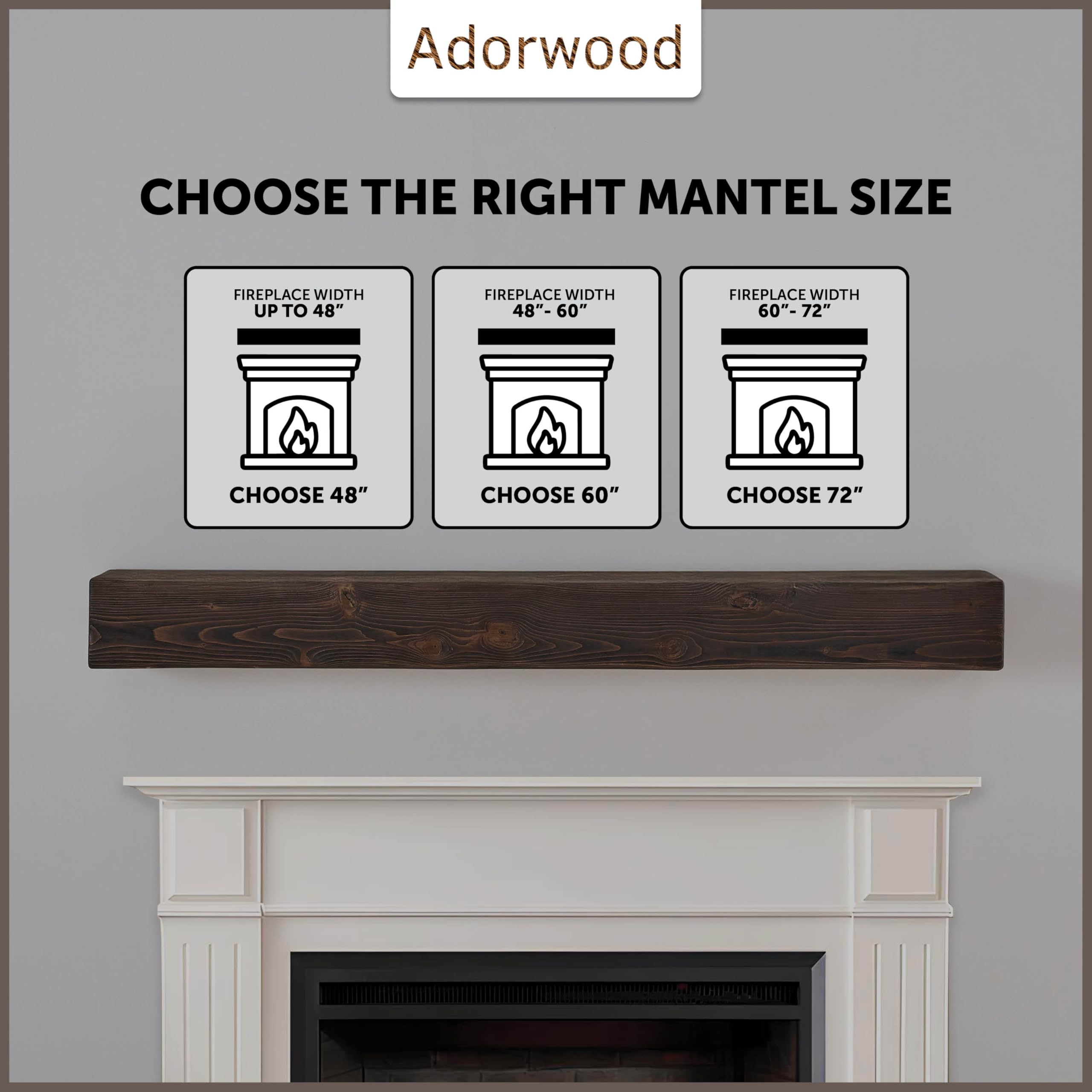 Adorwood Handmade Fireplace Mantel Shelf, Extra Wide Rustic Wood Mantles for Over Fireplace, Wall Mounted Floating Mantel Shelves for Living Room Decor (Dark Walnut, 60 inches)