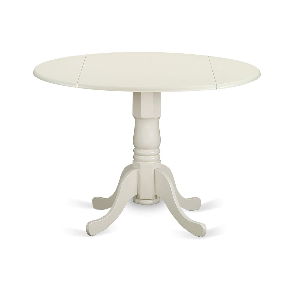 East West Furniture DLBO3-WHI-W 3 Piece Dining Room Table Set Contains a Round Kitchen Table with Dropleaf and 2 Dining Chairs, 42x42 Inch, Linen White