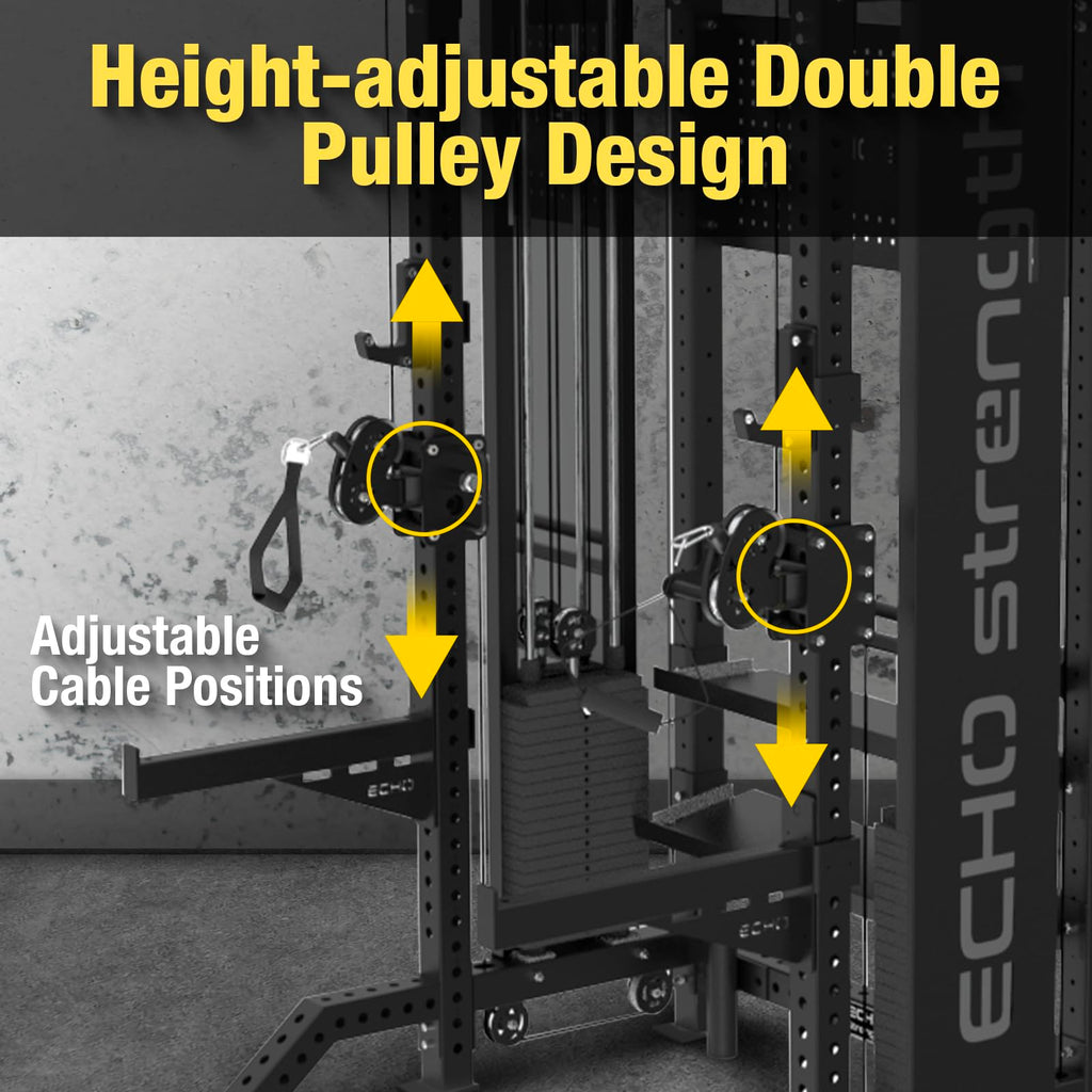 Commercial Functional Trainer Cable Machine with Dual Weight Stacks Power Cage Squat Rack Cable Crossover Exercise Machine with Pulley System All in One Home Gym Systems, Model B