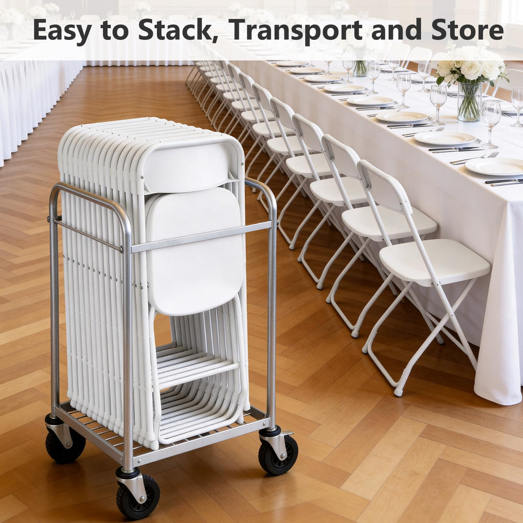 MAKE CHANGES Folding Chairs 16 Pack, Plastic Folding Chairs for Outside, Heavy Duty Foldable Chairs, Sturdy Metal Folding Chairs, 350 lbs Capacity, for Patio, Garden, Camping, White