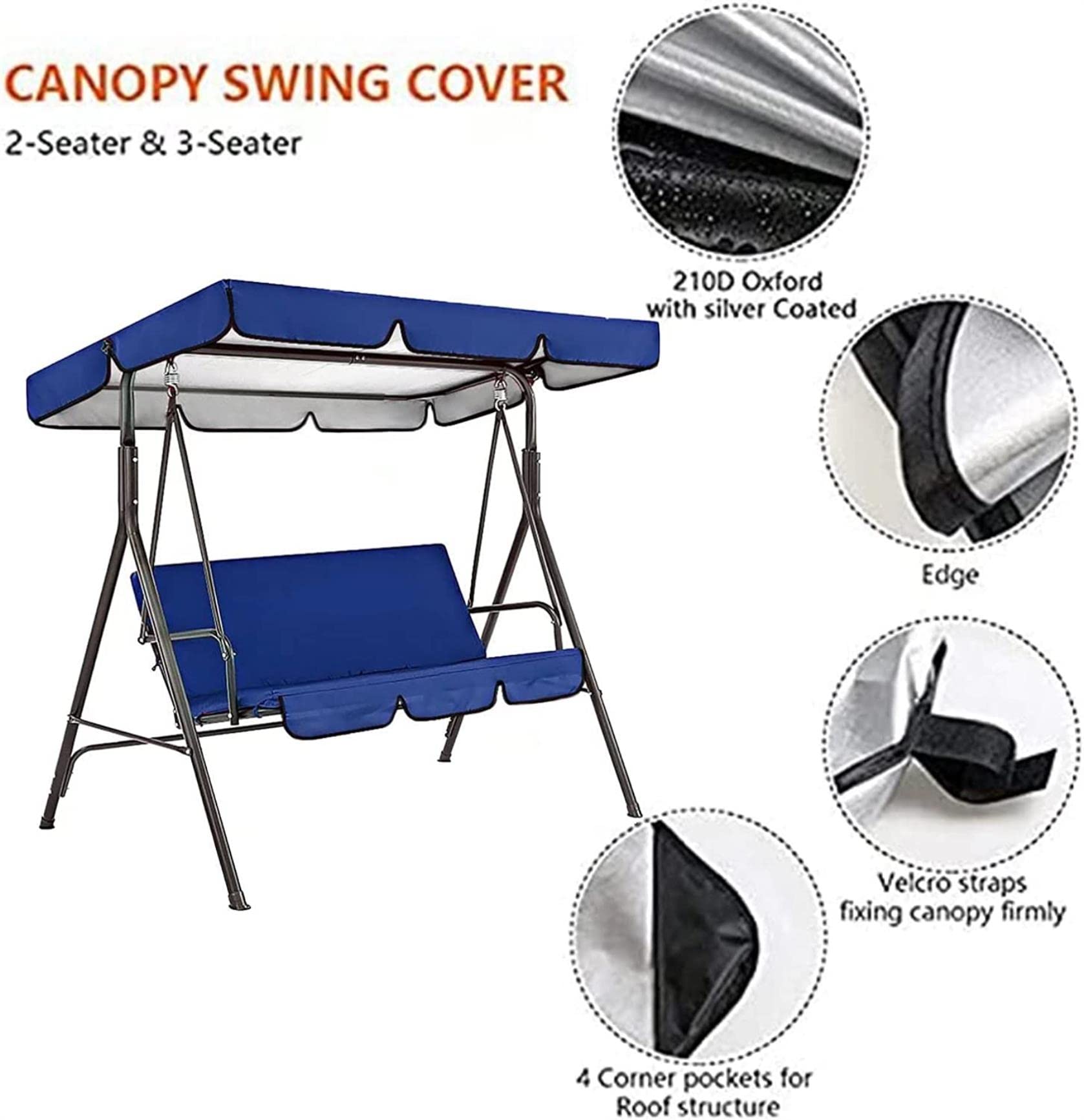 Outdoor Canopy Swing Replacement Cover Set for 2/3-Seater Porch Swing Chair – Waterproof, UV-Resistant All-Weather Protection for Patio, Garden, and Lawn Furniture