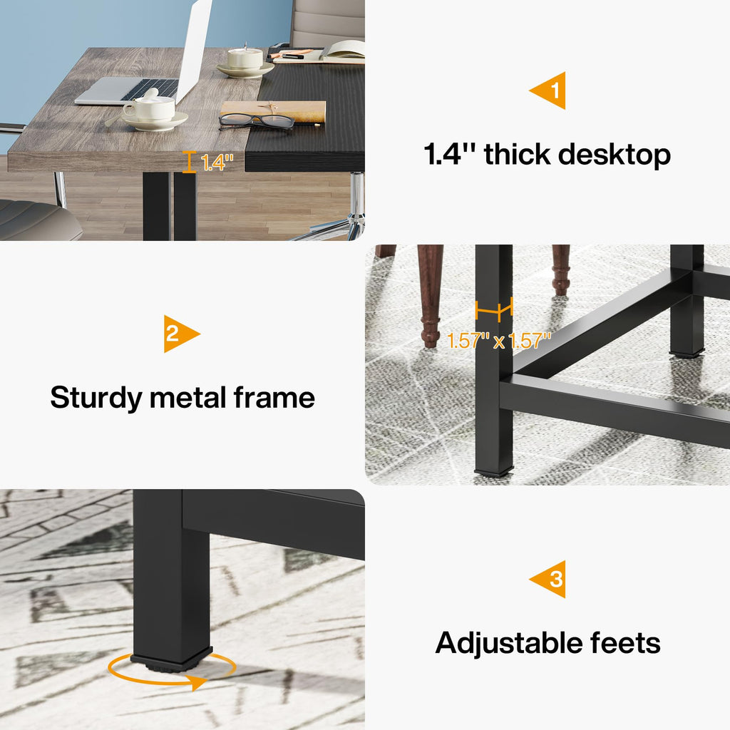 LITTLE TREE 6.5 Ft Conference Table, Modern Black Rectangle 78.74" L X 39.2" W X 29.52" H Wood Seminar Table for Office, Conference Room, 2 Separate Piece