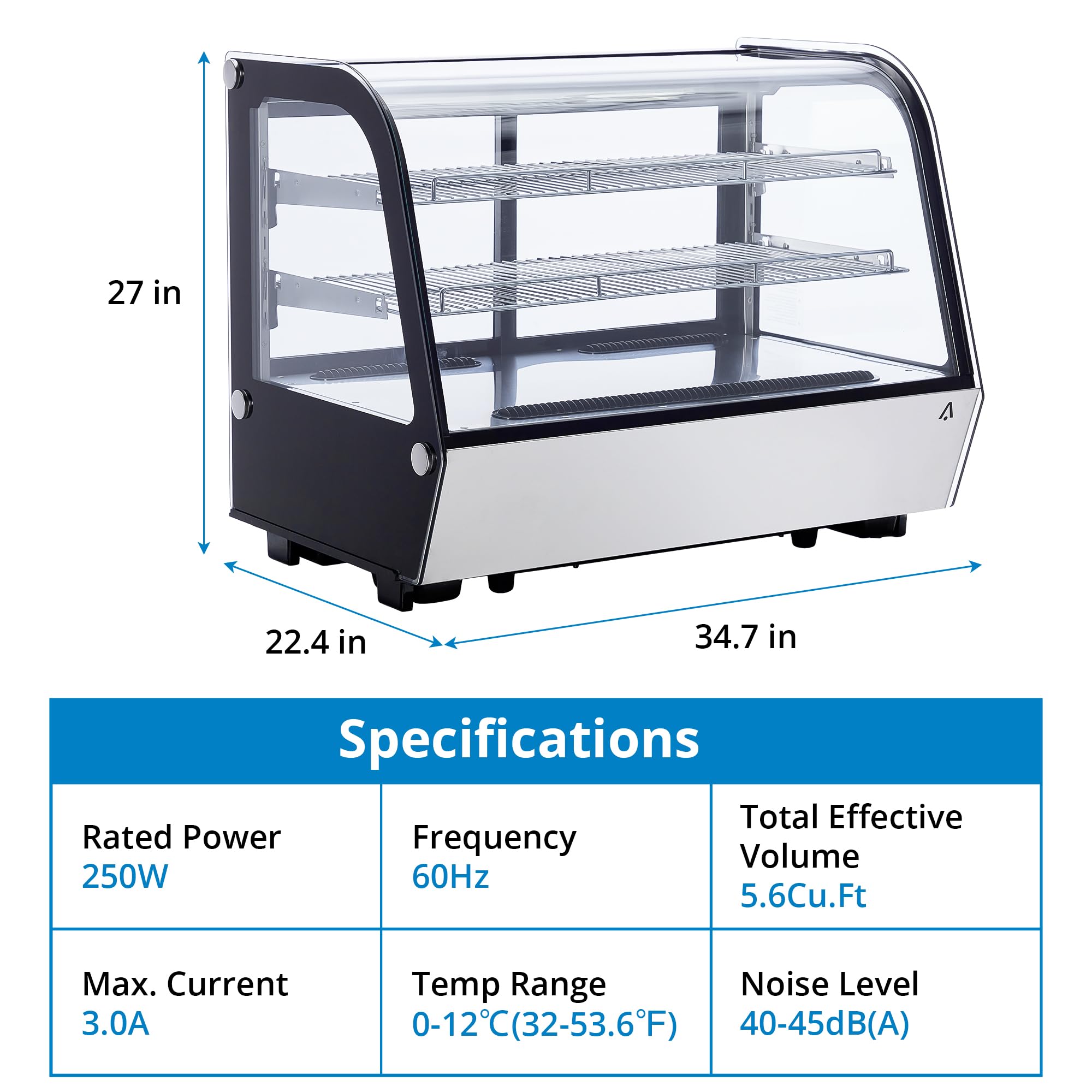 Display Refrigerator, 4.2 cu. ft. 160 Liter Commercial Cake Display Refrigerator with LED Lights, Air Cooling and Auto Defrost, Countertop Refrigerator for Bakeries, Cafes and Restaurants, Black
