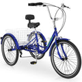 MOPHOTO Adult Tricycle 7 Speed, 20/24/26 Inch Low Step-Through Adult Trike with Large Rear Basket, 350 lbs Capacity 3 Wheel Bike for Seniors, Women and Men