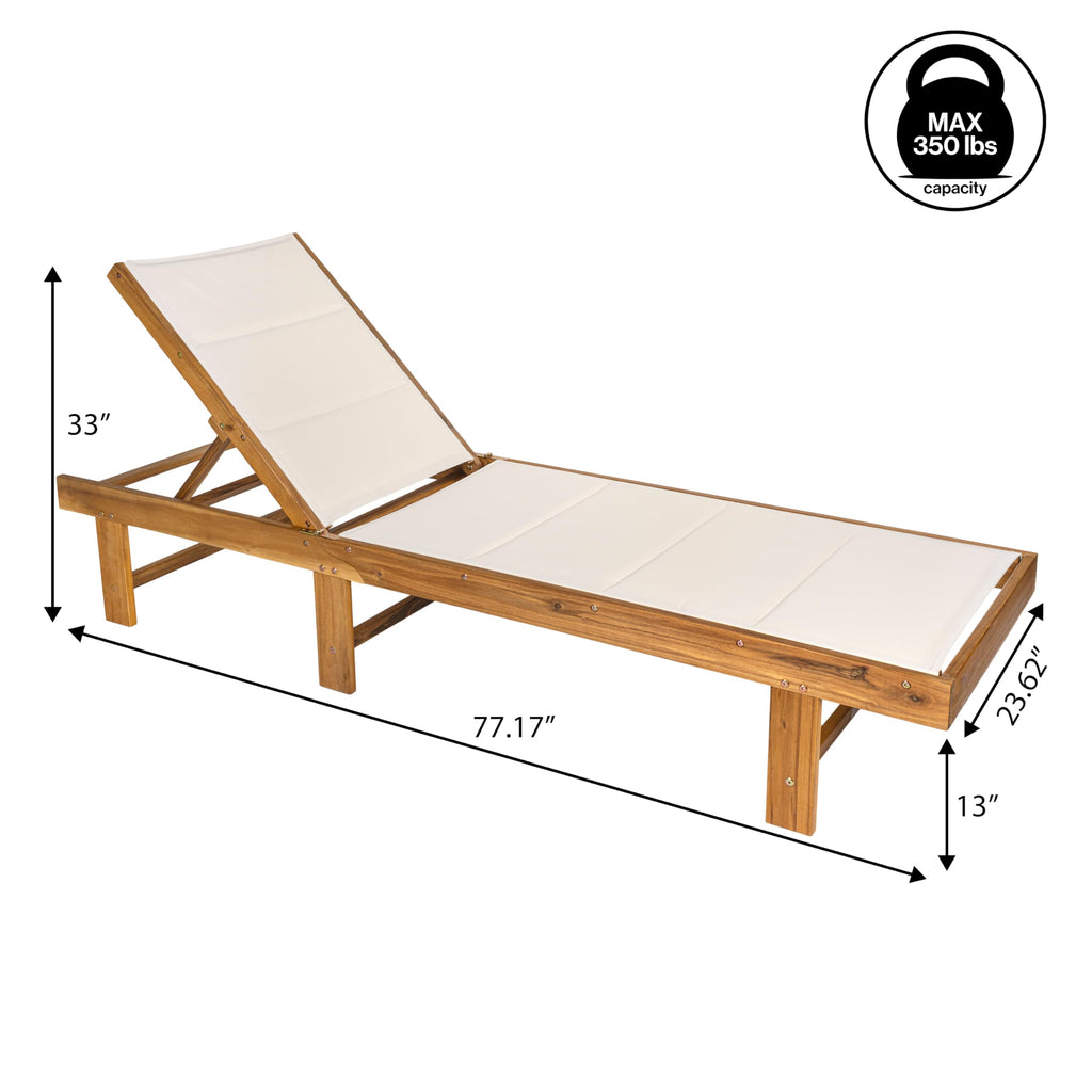 Eyely GNL1103A Quenyth 77.17"x26.38" Modern Minimalist Foldable Adjustable Wood Chaise Outdoor Lounge Chair, for Pool, Deck, Poolside, White/Natural