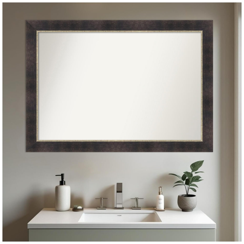 Amanti Art Bronze Bathroom Mirror for Over Sink, 29x41 Odin Antique Bronze Rectangle Vanity Mirror, Large Modern Wood Frame, Hangs Horizonally and Vertically, Bathroom Wall Decor, Non-Beveled Edge