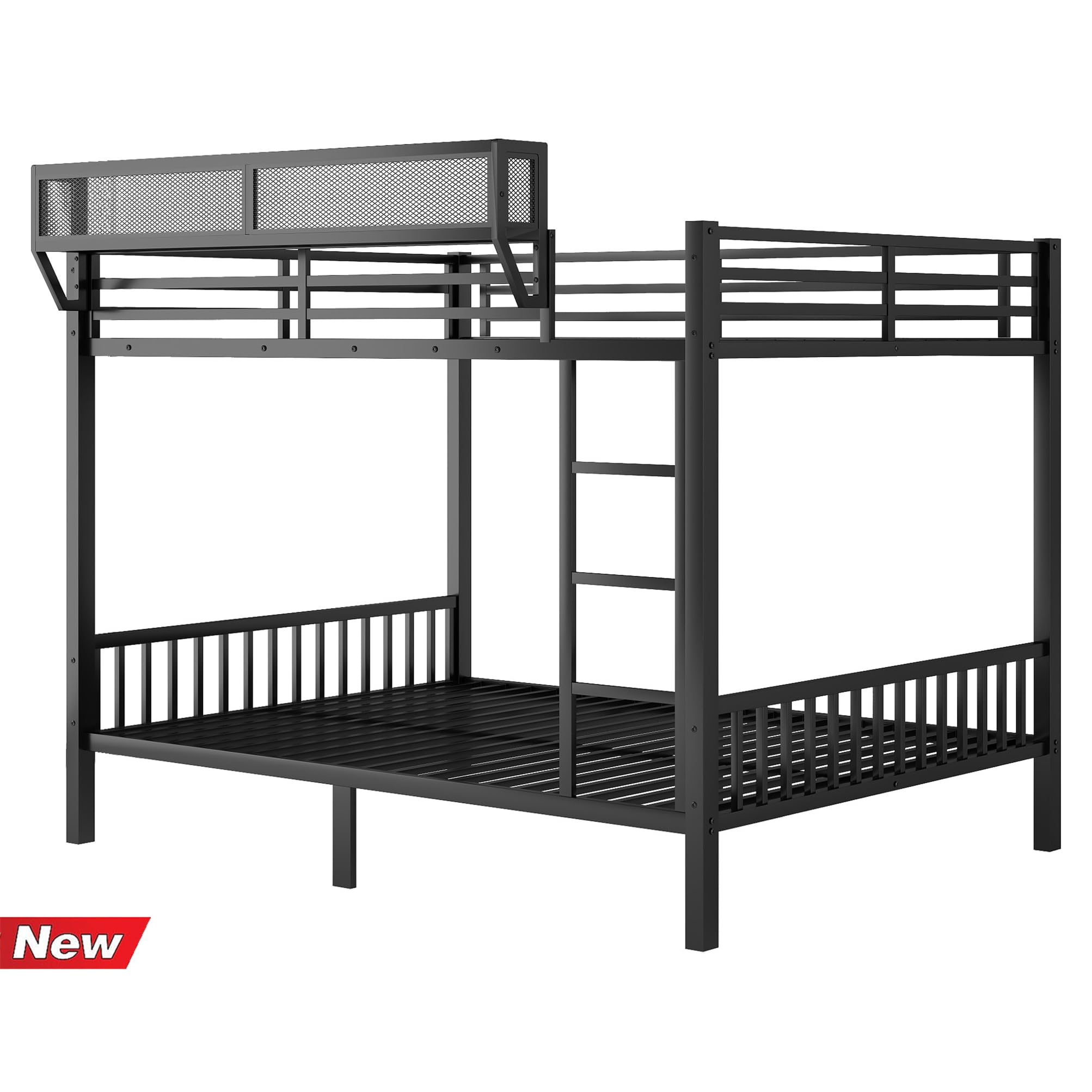 QLUSAN Upgraded & Stronger Heavy Duty Metal Bunk Bed Queen Over Queen Size, Safer Thickened More Stable Bunkbed Bunk Bed Frame (Easier to Assemble) (Queen Over Queen-A)