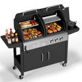 Garvee 3 Burner Propane Gas and Charcoal Grill Combo with Side Burner, Outdoor Dual Fuel Grill with Storage Cabinet for Patio & Party & Kitchen & Backyard Barbecue