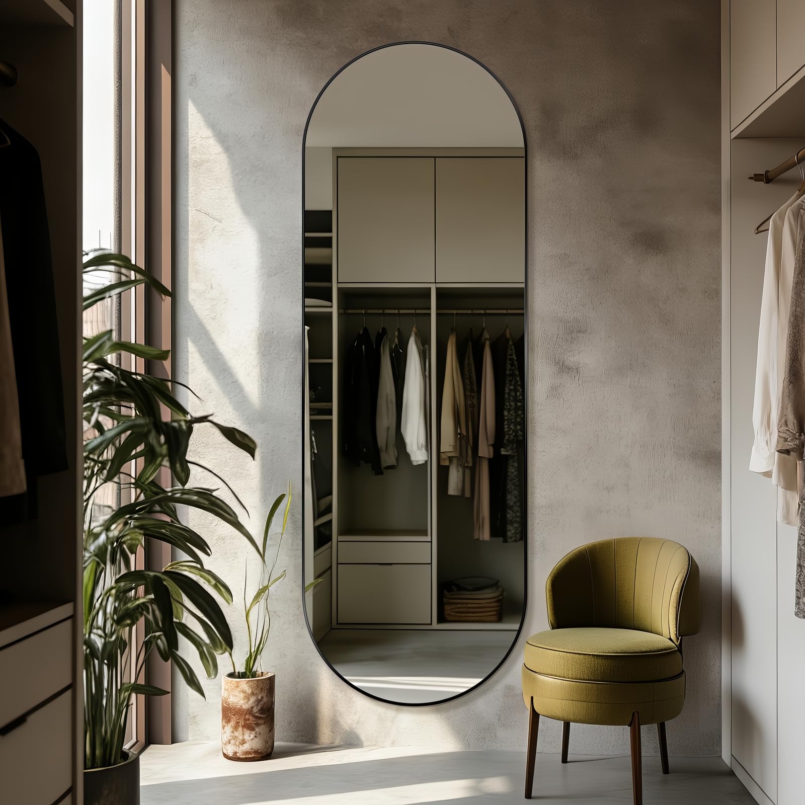 TheiaMo Oval Full Length Mirror, 71"×24" Wall-Mounted Floor Mirror with Metal Frame, Ultra-Clear Explosion-Proof Dressing Mirror, Simple and Classic Deco for Cloakroom/Bedroom/Living Room, Black
