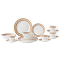 Lorren Home Trends 24 Piece Bone China Dinnerware Set with Gold Greek Key Design, Service for 4, White
