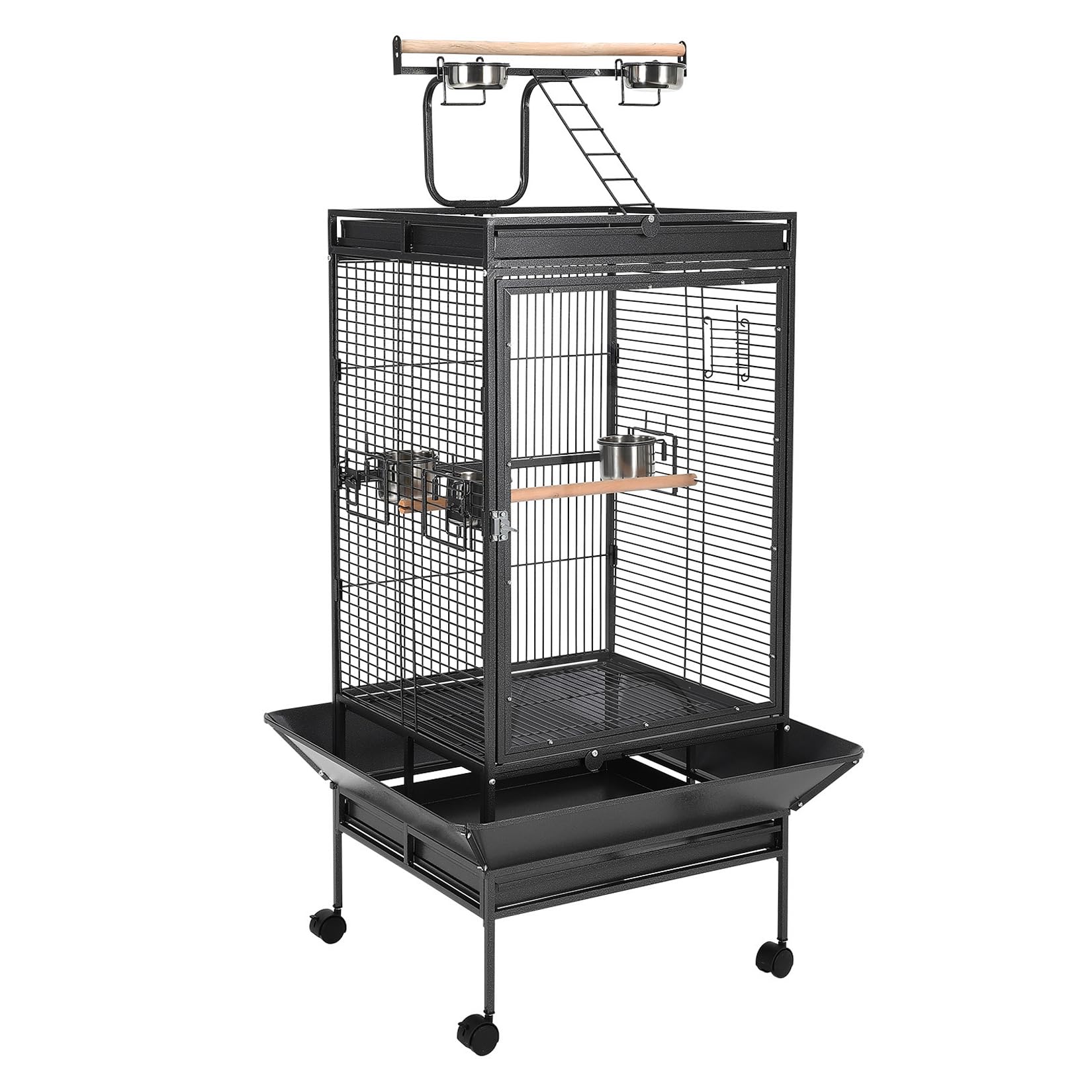 64.4" Tall Large Bird Cage, Metal Parrot Cage with Play Top, Rolling Stand & Bowls - Bird Aviary for Parrots, Conures, Cockatiels, Parakeets, Indoor Outdoor Aviary for Outside Porch Yard Garden