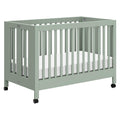 Babyletto Maki Full-Size 2-in-1 Portable Folding Crib with Toddler Bed Conversion Kit in Light Sage, Greenguard Gold Certified