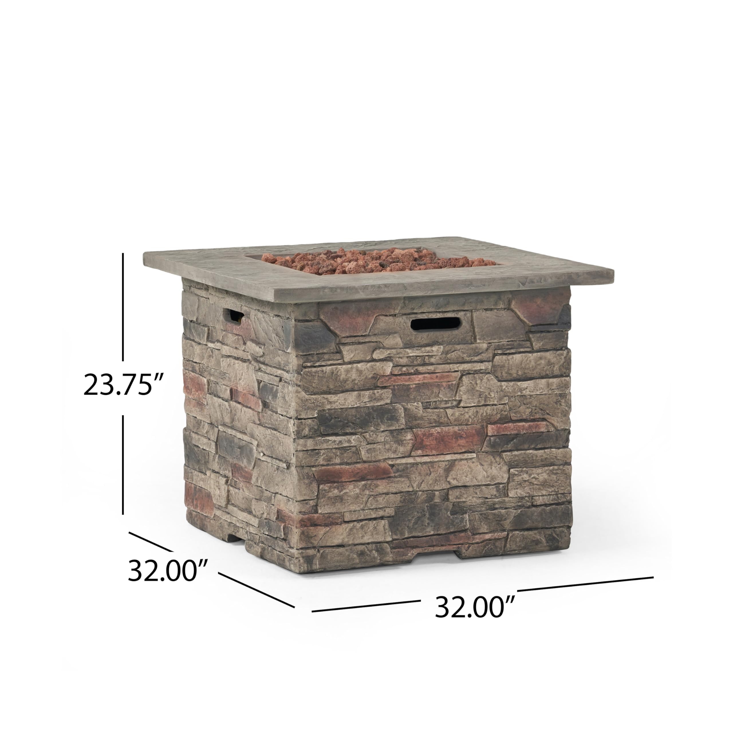 Hoonah Outdoor 40,000 BTU Lightweight Concrete Fire Pit Table, 32", Natural Stone / Grey