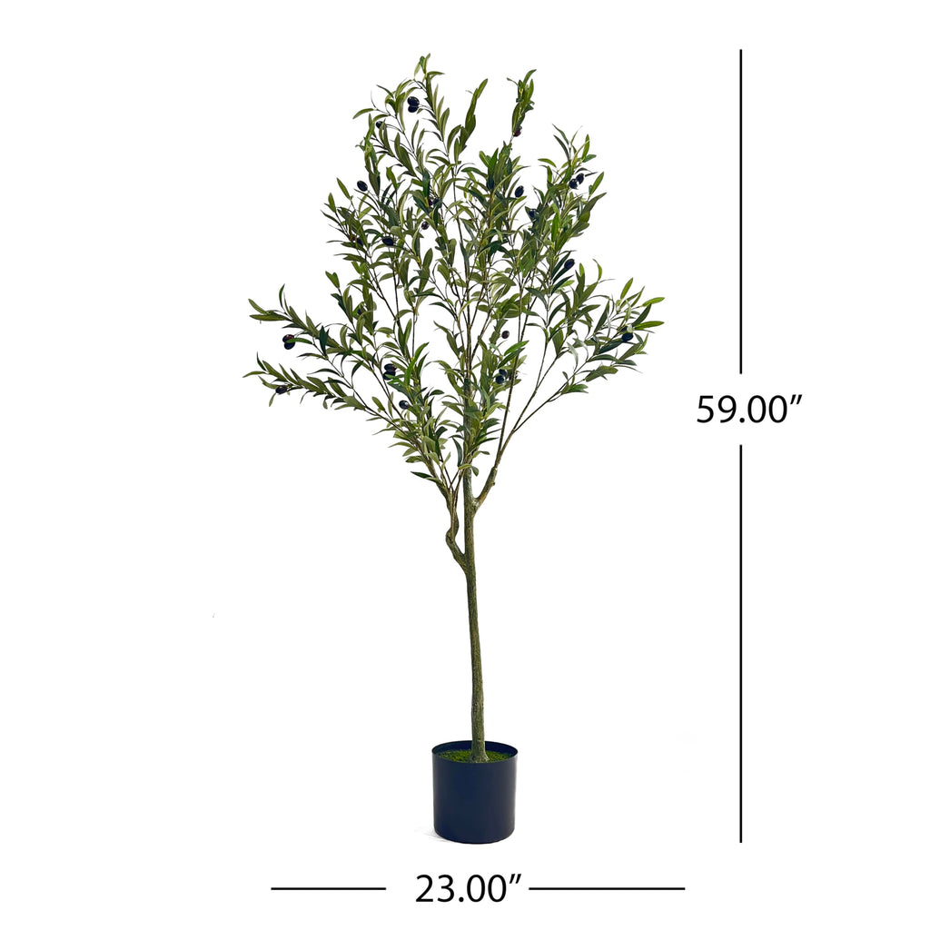 Artificial Olive Tree, Faux Potted Plant with Realistic Leaves and Olives, 59 Inch Tall, Indoor Decor