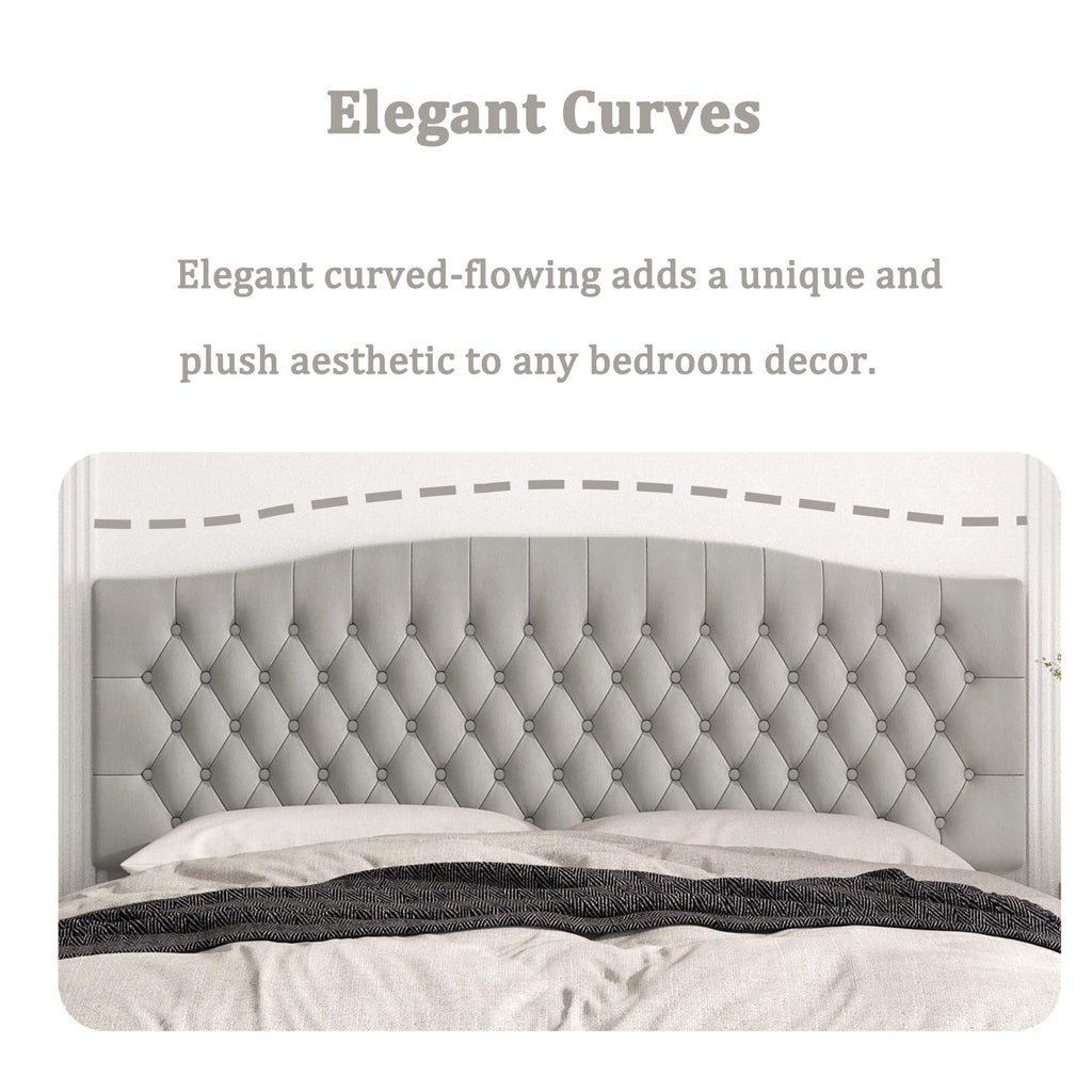 Befurtori King Headboard Only, Upholstered Headboard for Adjustable Bed Velvet Tufted Cal King Size Wall Mounted Head Board with Solid Wood Legs Head Board, Silver Gray
