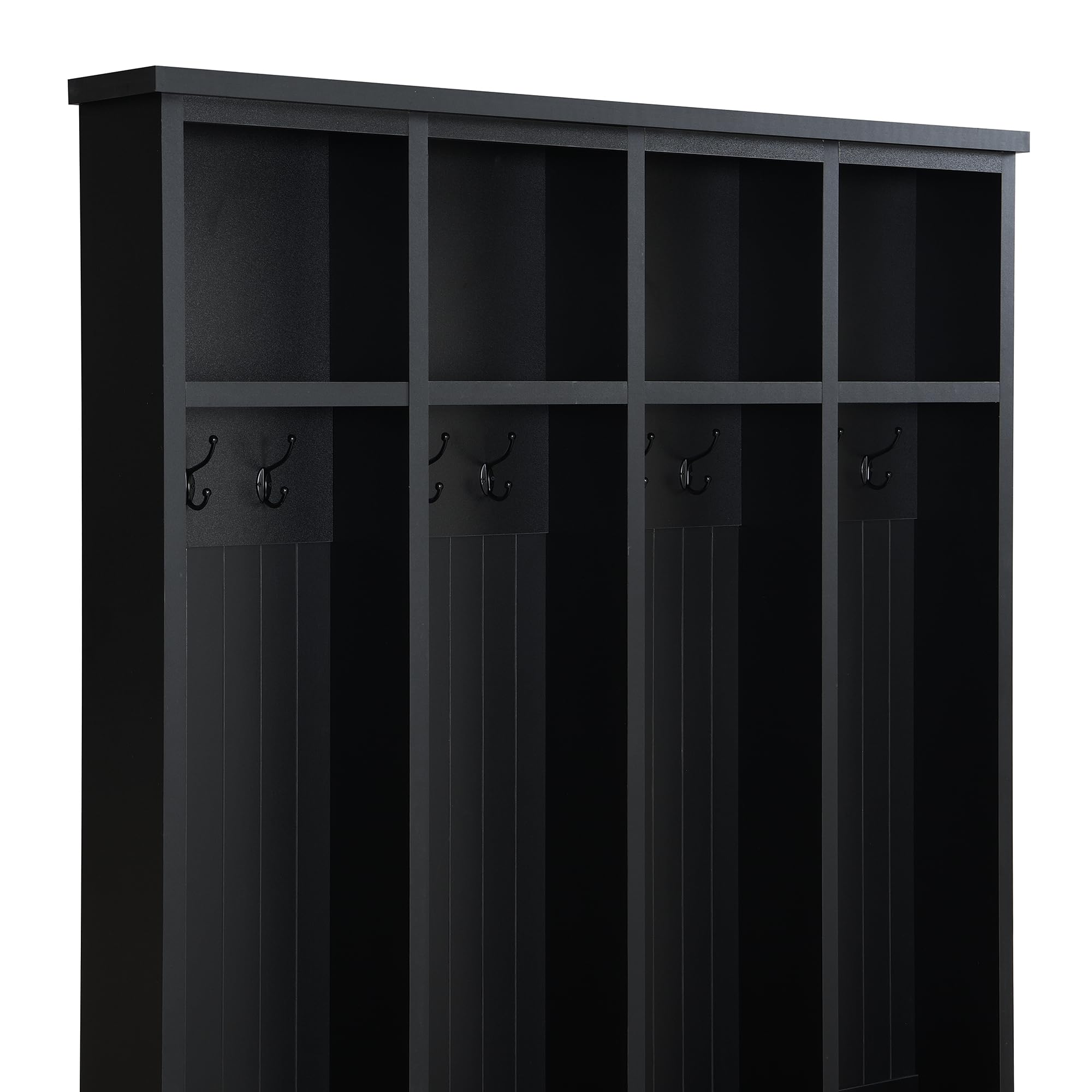 WZONICE98 76.7" Hall Tree with 8 Hooks, Farmhouse Entryway Bench with Shoe Storage Compartments, 3-in-1 Coat and Shoe Rack for Mudroom, Living Room, Black