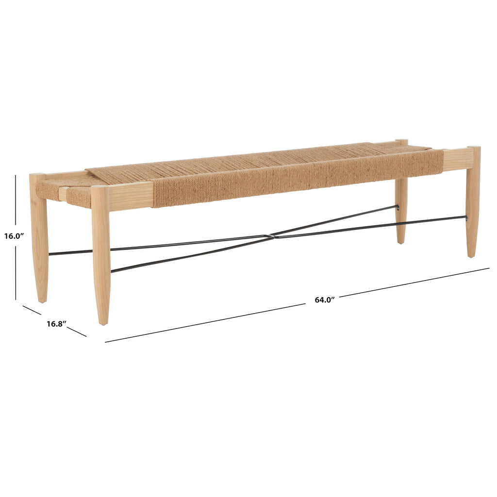 SAFAVIEH Home Collection Arcana Tropical Natural Jute Rope Sungkai Solid Wood Bench (Fully Assembled)