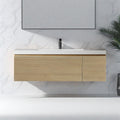 Trygoal Wall Mounted Bathroom Sink Vanity, Modern 48" Floating Vanity with Resin Basin, U-Shaped Soft-Close Storage Drawer & Side Door, Striped Bathroom Storage Cabinet with Invisible Handle, Wood
