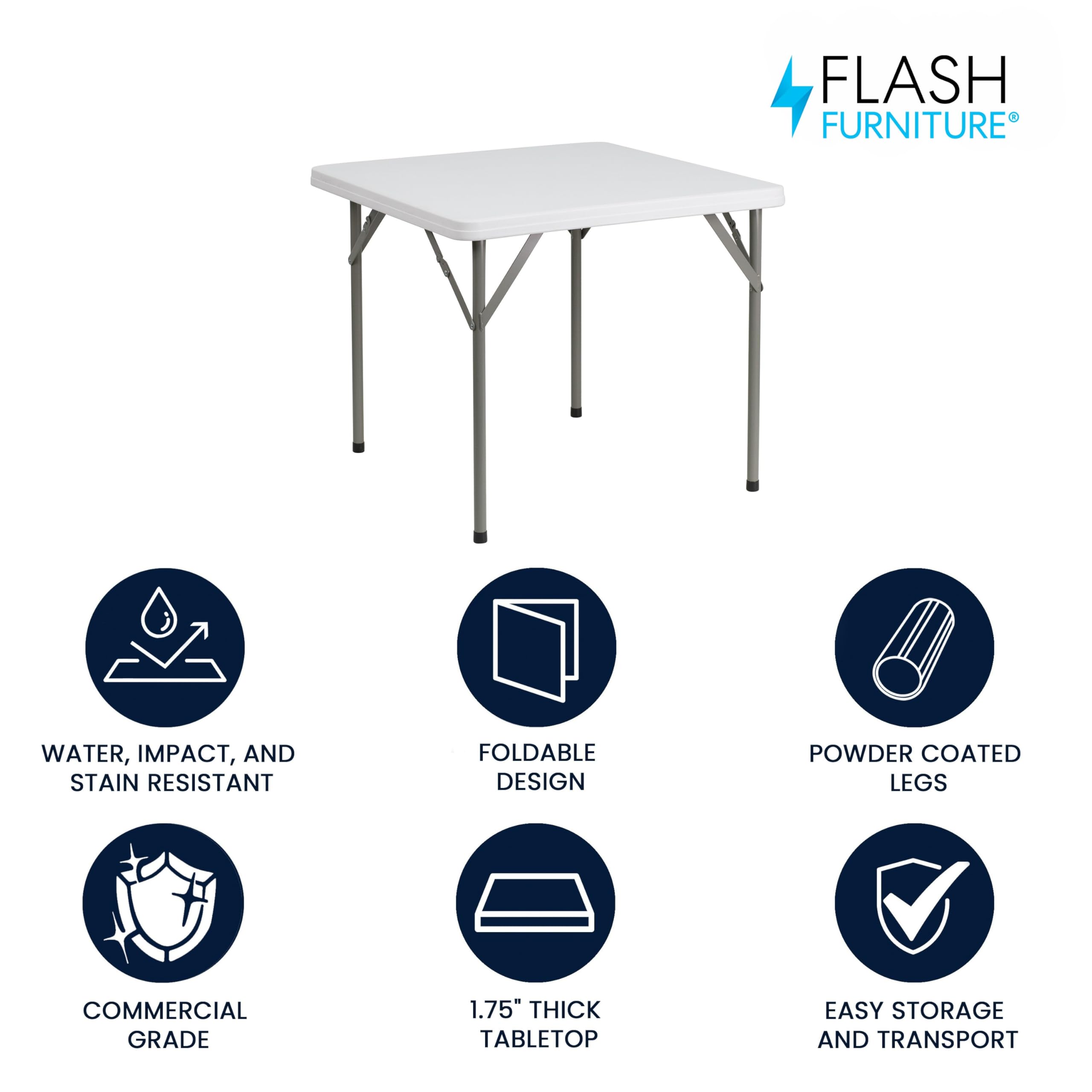 Flash Furniture Square Plastic Folding Event Tables, Set of 12, Granite White