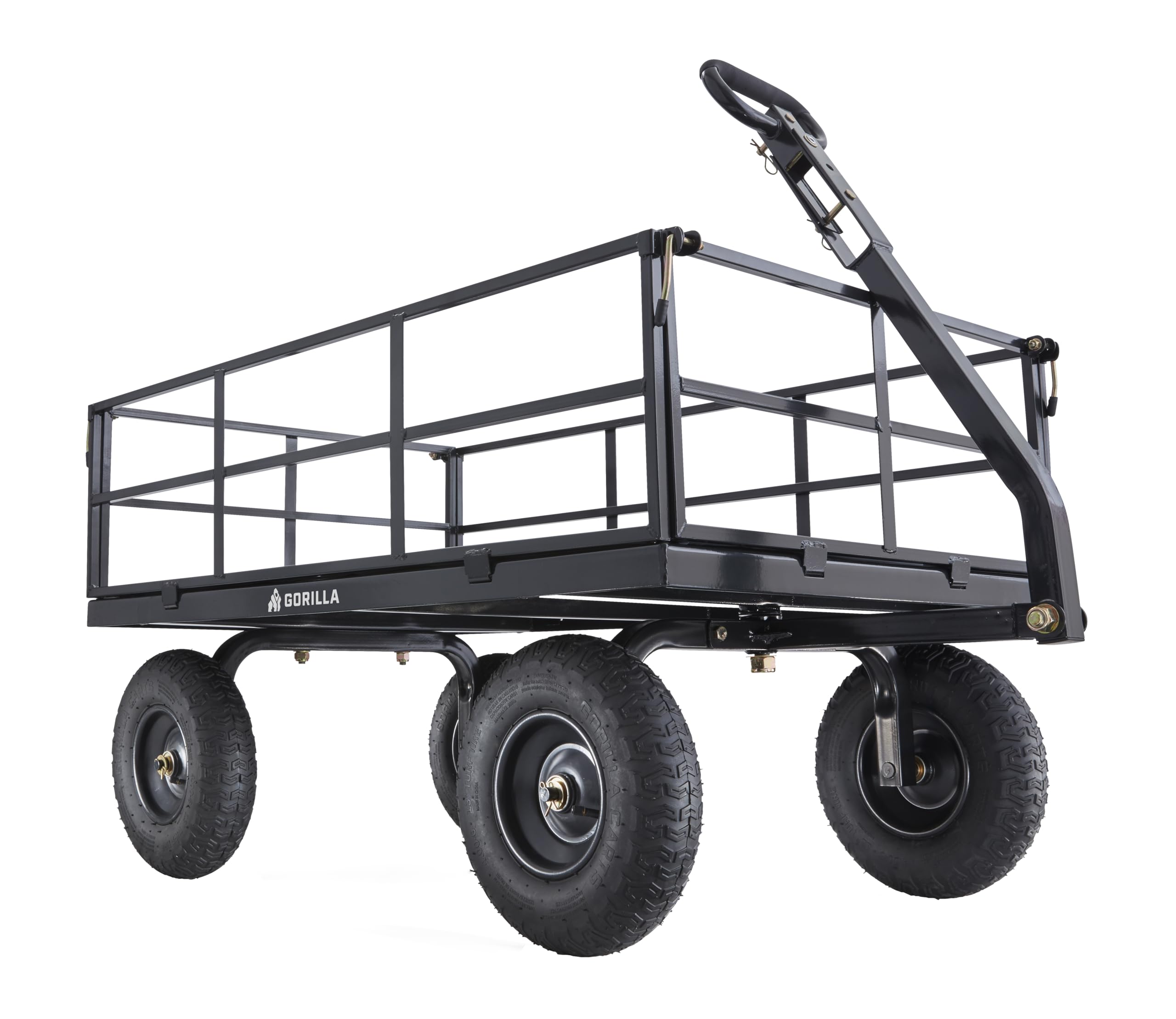 Gorilla Carts Steel Utility Cart, 9 Cu Ft Bed, 1200 lb Load Capacity, Black – Towable Heavy-Duty Outdoor Hauling Wagon with Removable Side Panels for Yard, Lawn, Garden or Landscaping