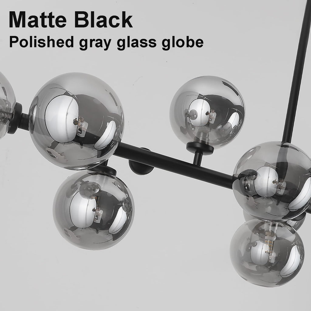 APLampara Mid Century Modern Chandelier 55in Linear Bubble Chandeliers 16-Light Black & Gray Sputnik Pendant Lighting Fixture for Dining Room Kitchen Island