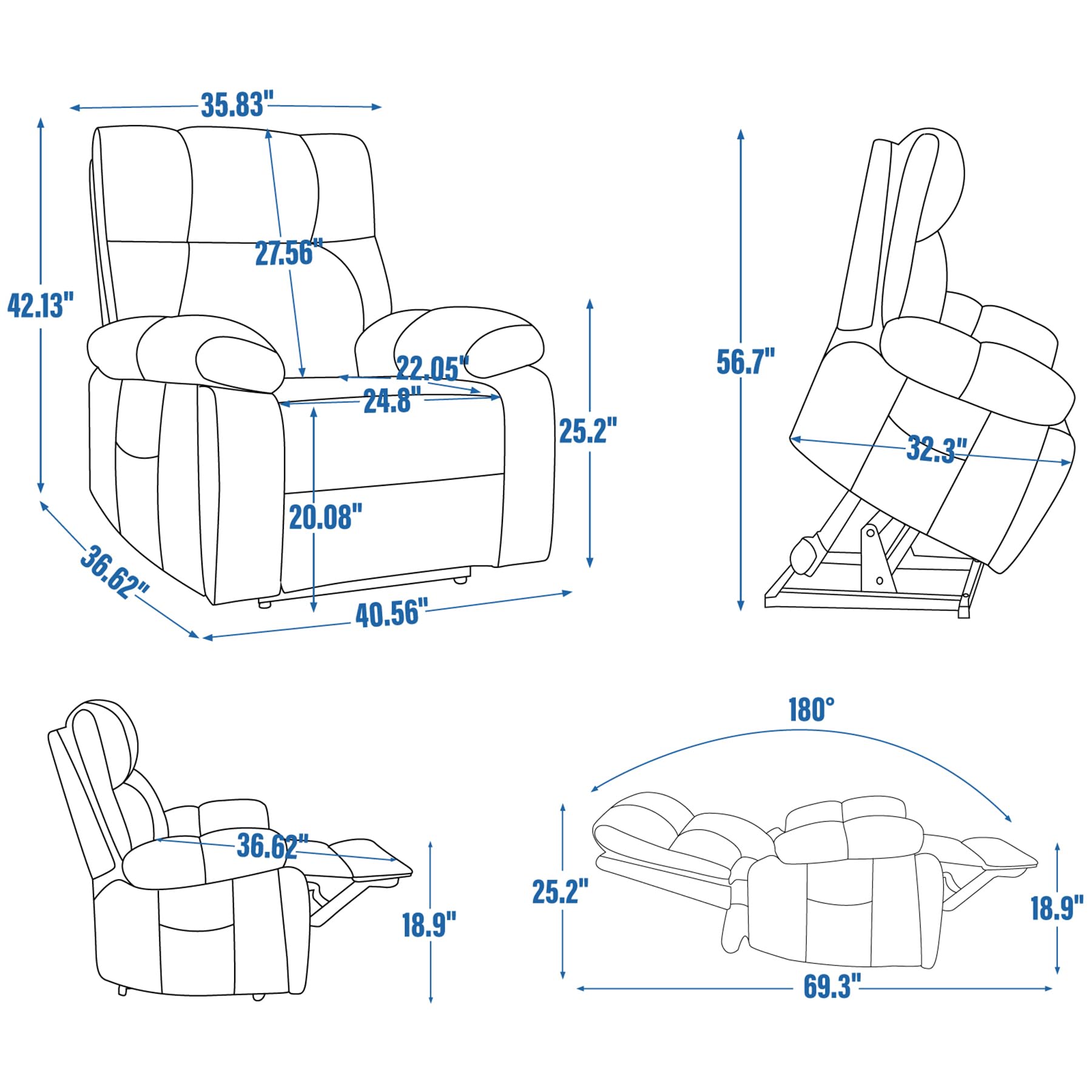 RHHVVR Oversized Power Lift Recliner Chair for Adults, Large Electric Lift Recliners with Massage Heating, Medium-Firm Electric Lay Flat Reclining Chair Sofa for Living Room, Chenille Brown