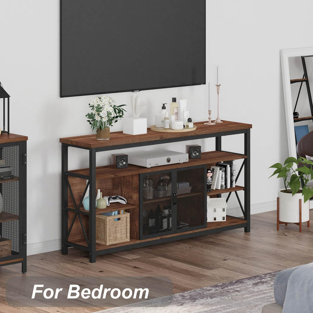 BON AUGURE Tall TV Stand for TVs up to 65 Inch, Industrial Wood Entertainment Center with Storage Cabinet, Farmhouse TV Media Console for Living Room and Bedroom (32 Inch High, Rustic Oak)