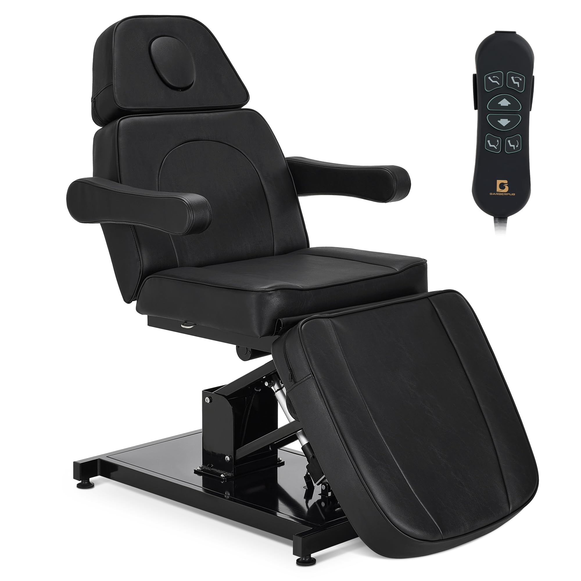 BarberPub Electric Facial Bed, 3-Motor Adjustable Fully Adjustable Esthetician Chair, Tattoo Chair with Thick Cushion, Professional Tattoo Spa Equipment, 2782 (Black)