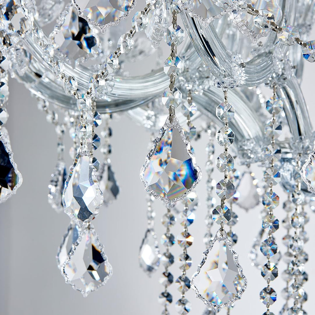 TMAFON Modern Chrome Chandelier Light Fixture - Luxury Maria Theresa Crystal Chandeliers for Dining Room, Kitchen Island, Living Room, Bedroom, 15 Lights, 2 Layers