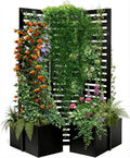 Garvee Metal Raised Garden Bed with Trellis and Privacy Screen, 71"H x 51"W x 31"D Garden Fence with 4 Self-Draining Raised Garden Beds for Climbing Plants Vegetables Vines, Outdoor Sturdy Planter Box