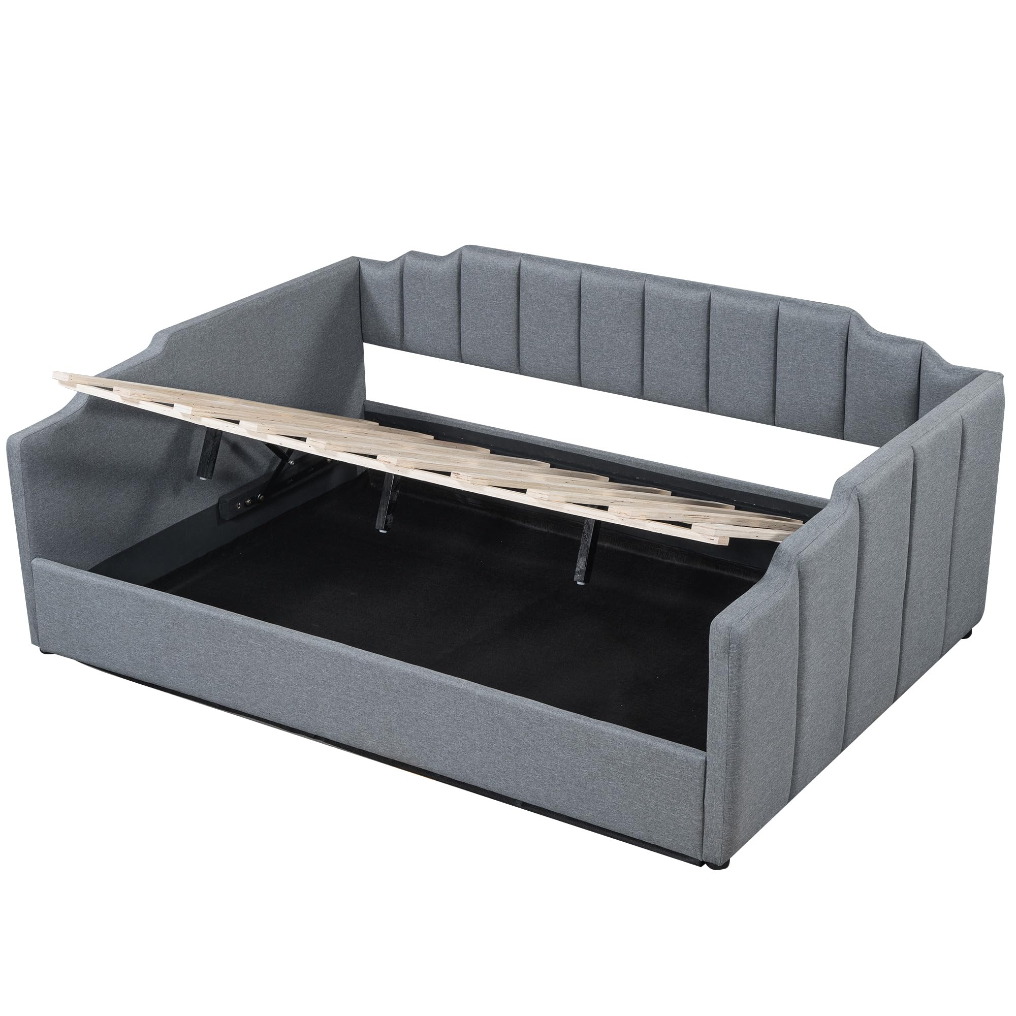 DNYN Full Size Upholstered Daybed for Bedroom,Guest Room,Lift Up Storage Bedframe w/Wood Slat Support,Space Saving Design, Gray