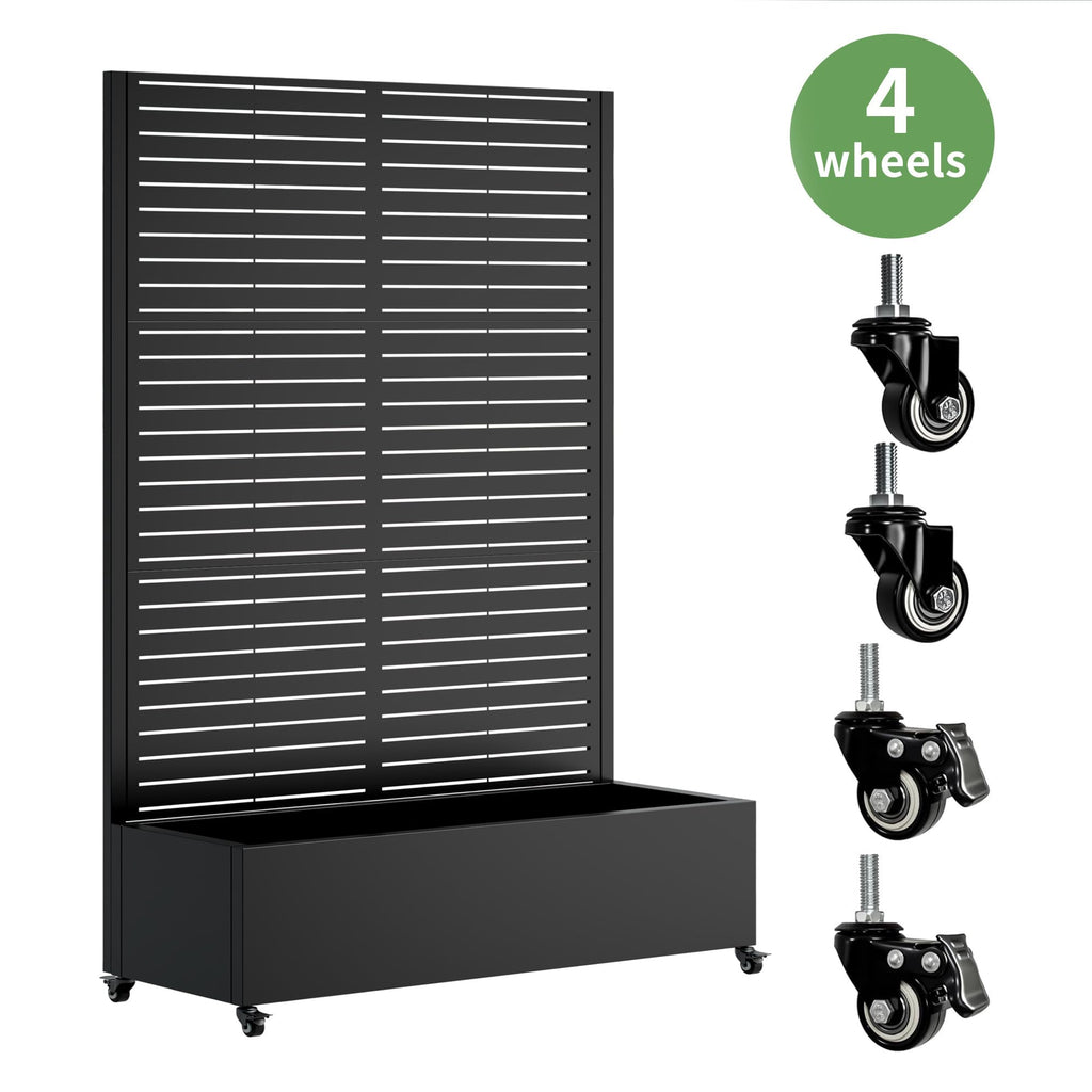 Nevoc Metal Raised Garden Bed, Outdoor Planter Box with Trellis on Wheels, Weather-Resistant Plant Planter for Climbing Plants Flower Vegetables for Patio Backyard Poolside (73"x47"x16", A)