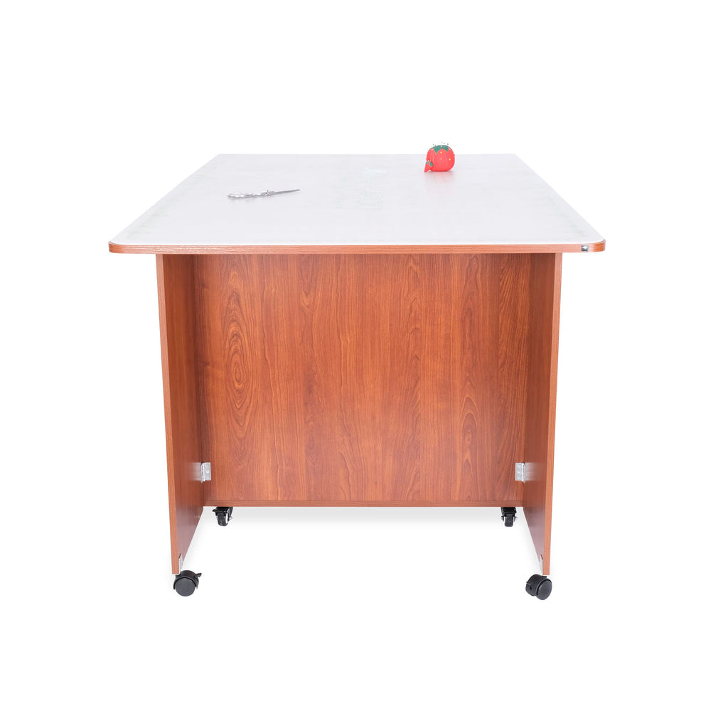 Kangaroo Kookaburra Cutting Table – Large Sewing, Quilting & Craft Workstation with Expandable 70” x 40” Surface, Storage Drawers, Shelves & Rolling Locking Casters, Teak Finish