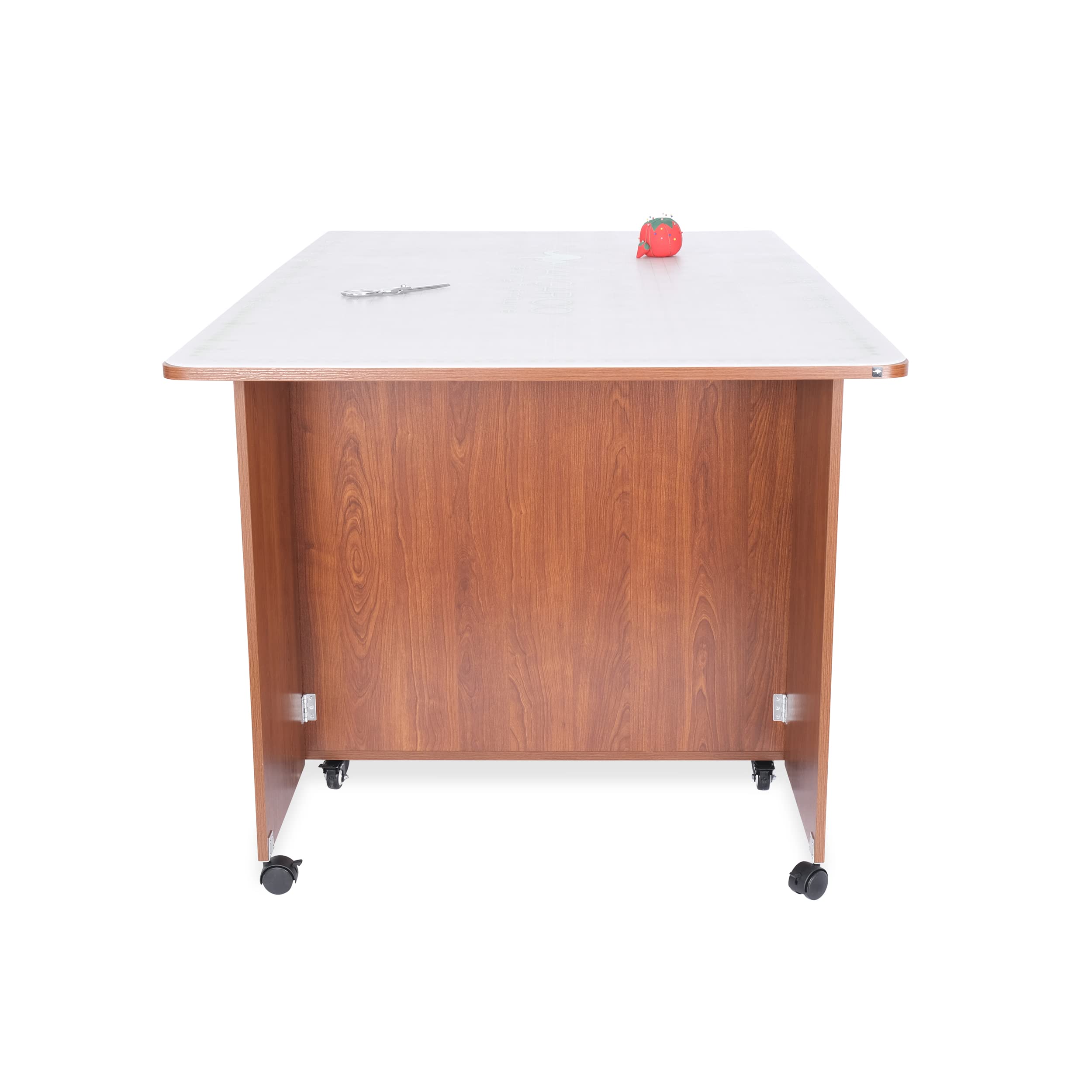 Kangaroo Kookaburra Cutting Table – Large Sewing, Quilting & Craft Workstation with Expandable 70” x 40” Surface, Storage Drawers, Shelves & Rolling Locking Casters, Teak Finish