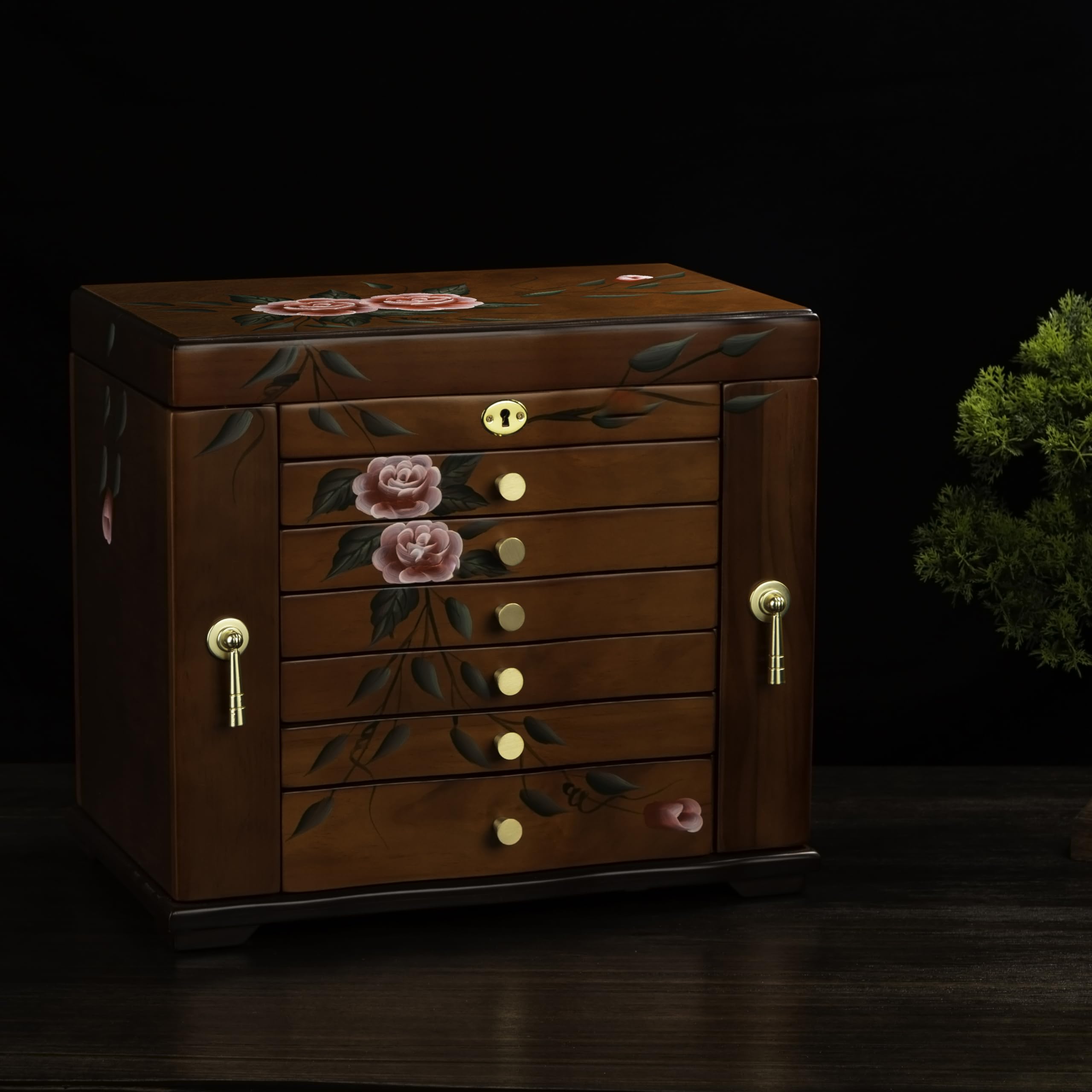 Xloverise Hand-Painted Wooden Jewelry Box,jewelry boxes for women，jewlrey box&organizers with necklace hanger,jewerly organizer,10-layer large capacity jewelry storage box for jewelry