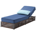 ACTREST Luxury Outdoor Chaise Lounge with 5 Inch Thickened Cushions - 1 Set High Back Brown Wicker Patio Recliners Rattan Reclining Chairs Porch Poolside Pool Sunbathing Lounger - Navy Blue