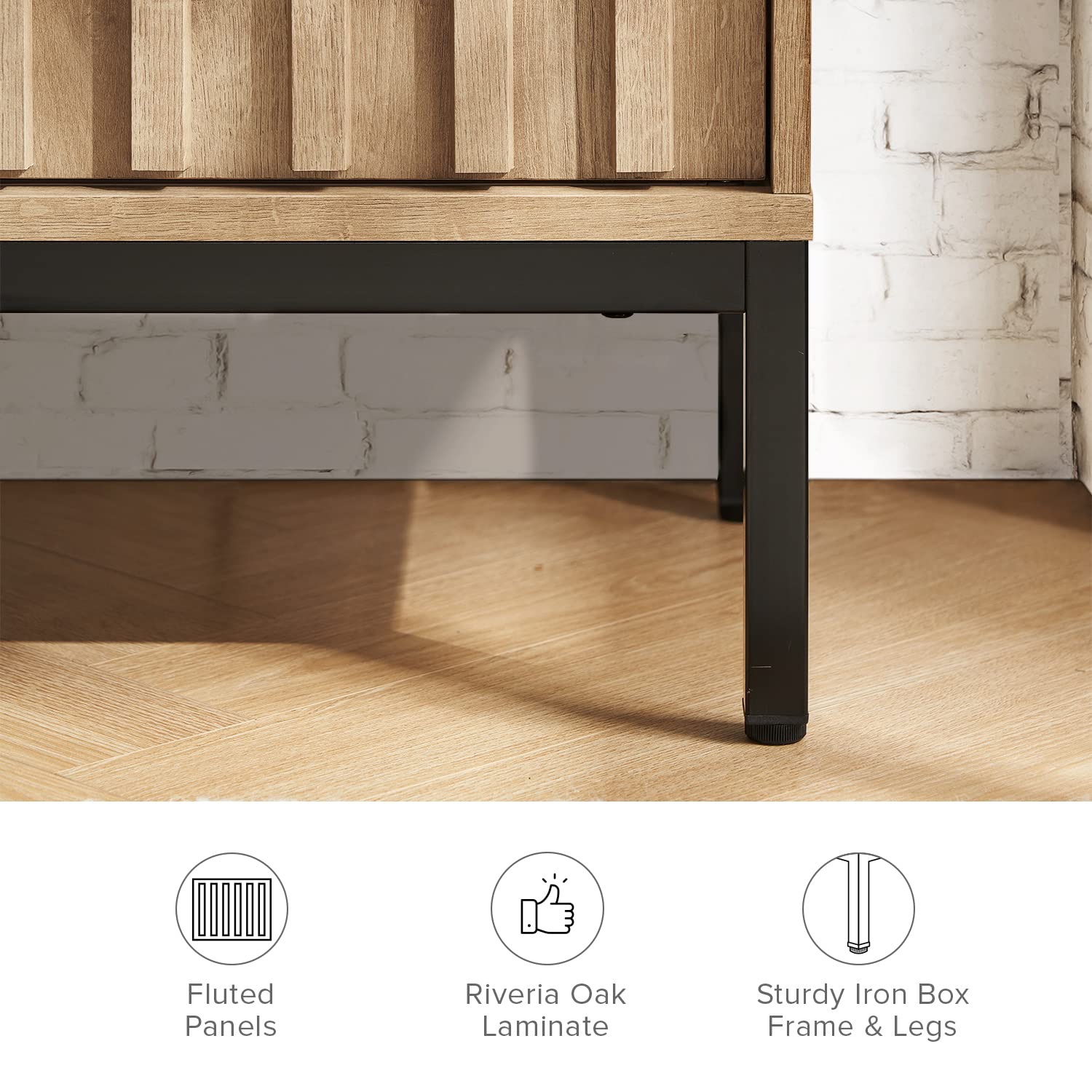mopio Norwin TV Stand, Rustic Modern Industrial Television Stand for 60/65/70 inch TV, Fluted Entertainment Center with Storage, Wood Media Console Credenza Cabinet Table (Oak 64" TV Stand)