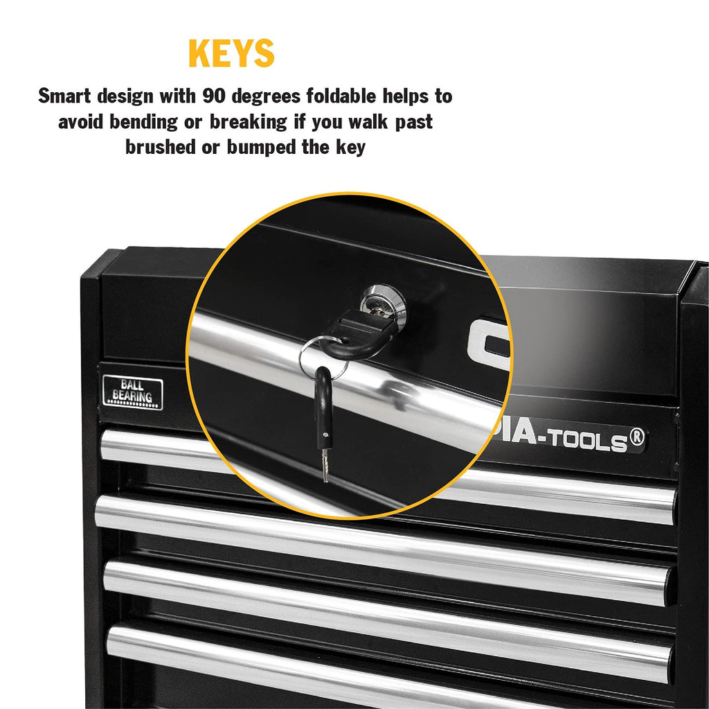 Olympia Tools 26-Inch 4-Drawer Portable Tool Chest, Metal Storage Organizer Box, Black - Work Toolbox for Home Garage and Workshop with Locking Lid and Ball Bearing Slides