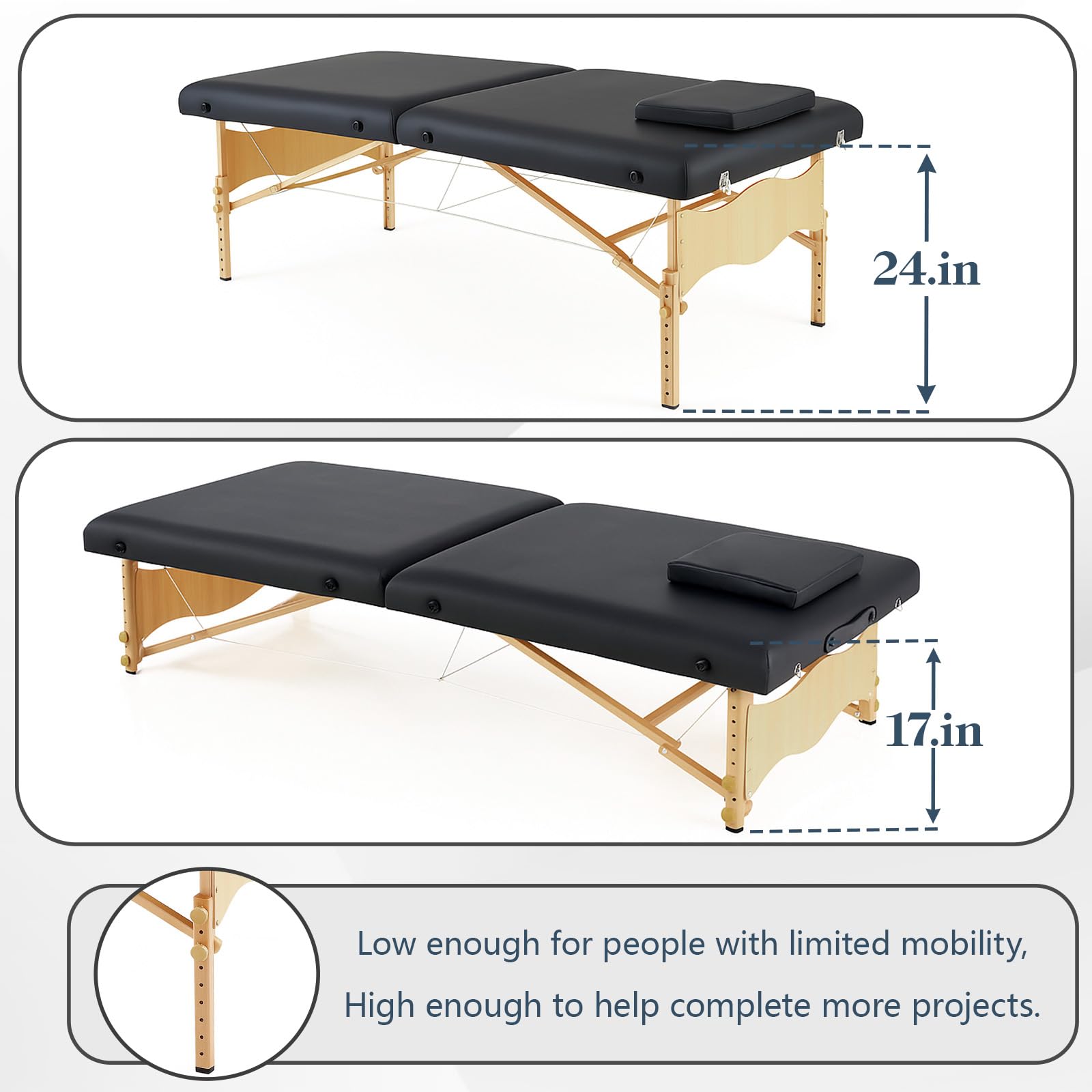 AceOrbit 73" x 33" x 24" Low Level Portable Folding Massage Table Adjustable Physical Exercise Therapy Bed Folding Massage Table for Spa Yoga Exercise Tattoo Home Training Station for Rehabilitation