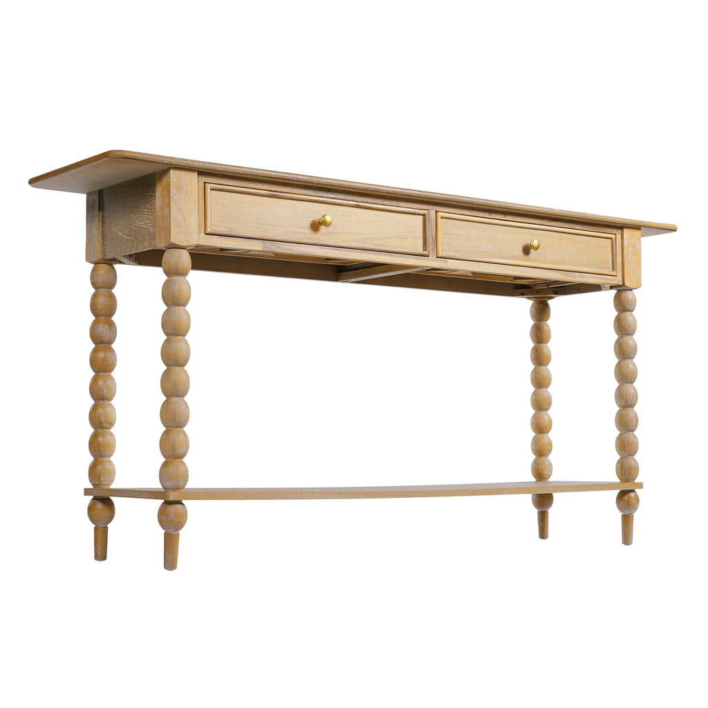 Christopher Knight Home Zeka Narrow Console Table with Storage, Wood Entryway Table with 2 Drawers and 1 Bottom Shelf, Retro Display Table with Unique Spherical Legs for Hallway, Living Room, Natural